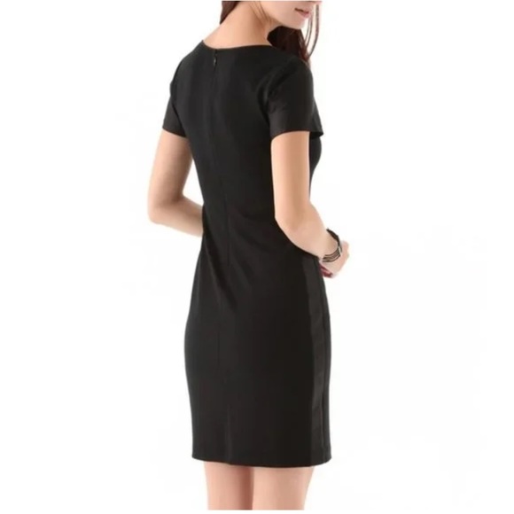 Theory Black Sheath Body Con Dress With Short Sleeves And Leather Details - Picture 7 of 9